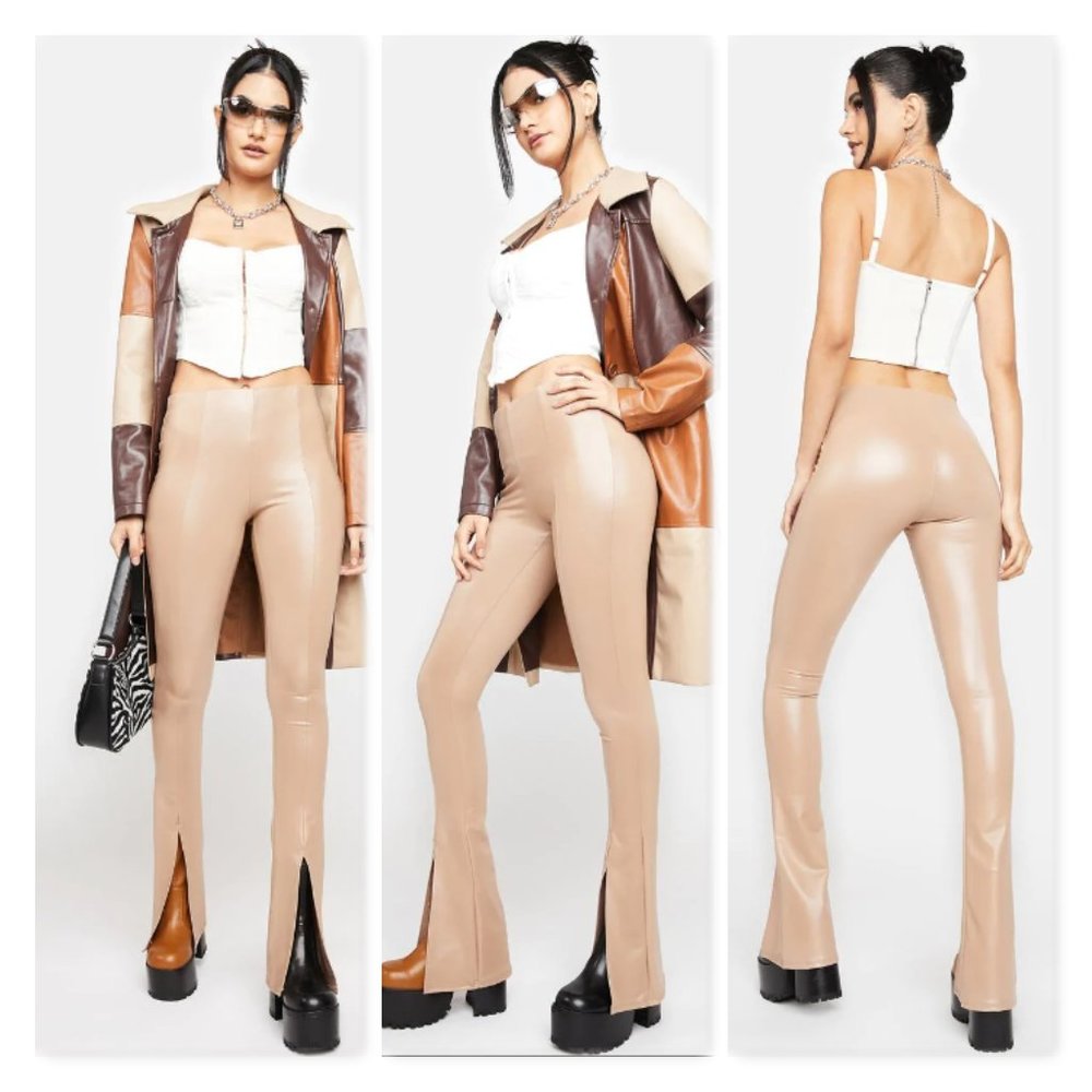 Taupe Vegan Leather Pants